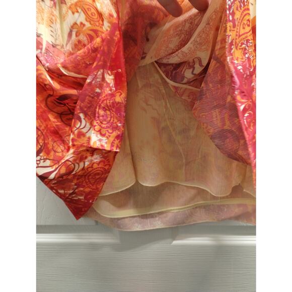 Unity World Wear Women Size XL Orange Pink Abstract Short Sleeve Mixed Print Top - Picture 5 of 7